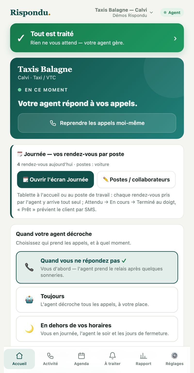 La webapp — Rispondu Taxi & VTC